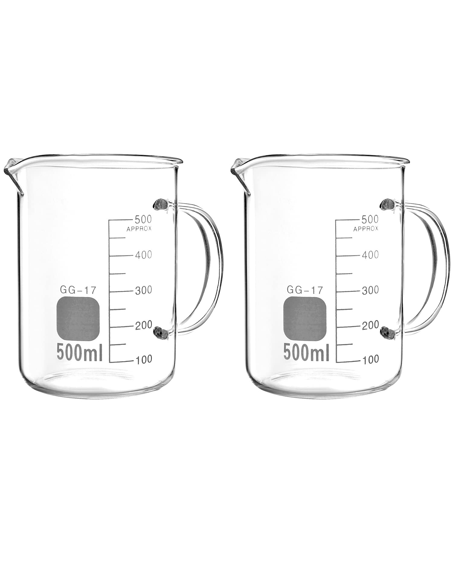 QWORK Beaker with Handle, 500ml Measuring Cup, Borosilicate Glass,Beaker Mug with Pouring Spout, 2 Pack