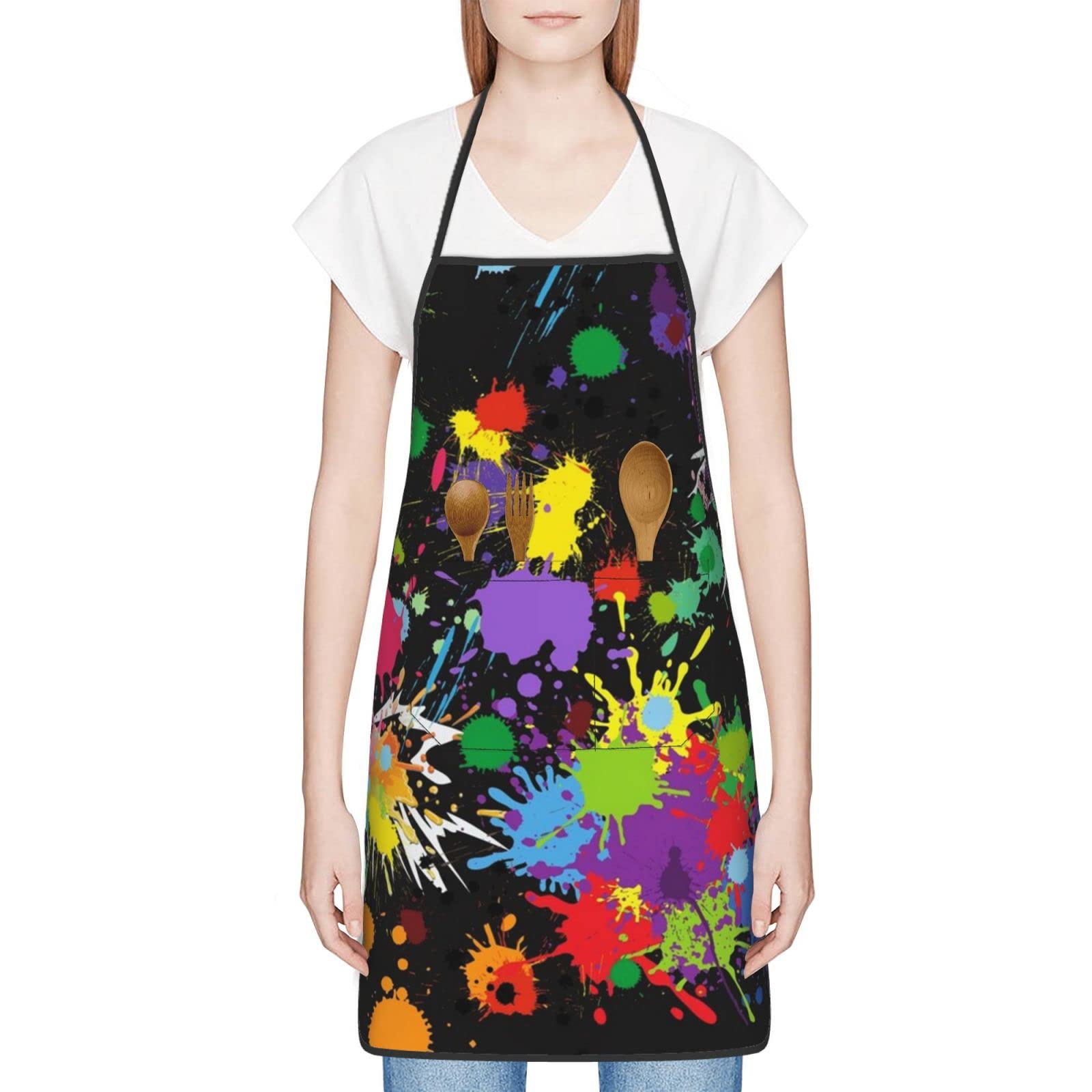 Senheol Colorful Painting Artist Apron, Waterproof Adjustable Aprons with 2 Pockets for Women Men Adults, Gifts for Artists