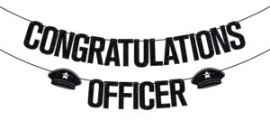 congratulations officer banner, congrats officer banner, officer graduation decorations supply, police academy graduation party black glitter