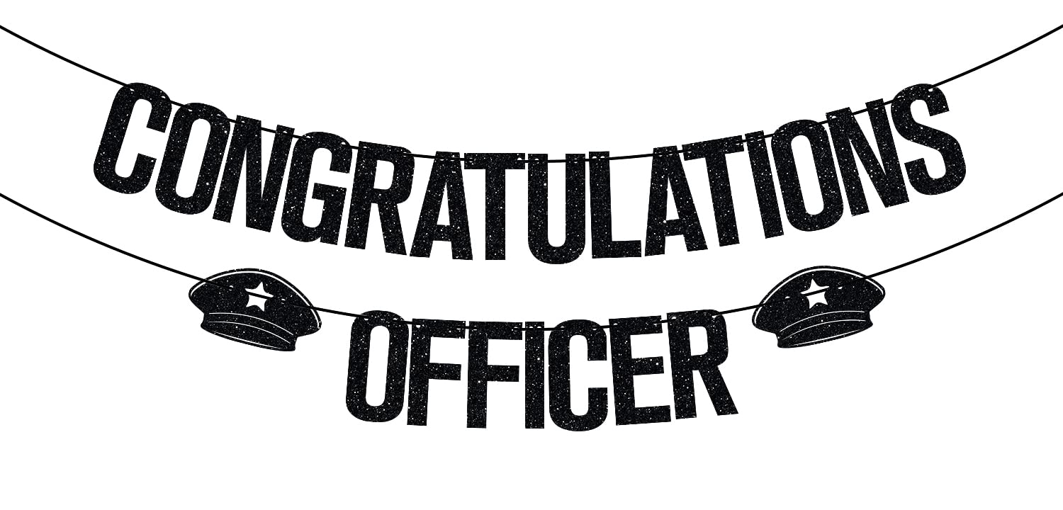 Congratulations Officer Banner, Congrats Officer Banner, Officer Graduation Decorations Supply, Police Academy Graduation Party Black Glitter