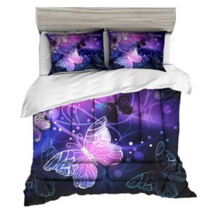 Sunnycitron 3D Purple Butterfly Bedding Twin Comforter Set Dreamy Butterfly Comforter Set for Girls and Women, Soft, Breathable, Fade Resistant 3 Piece- Includes 1 Comforter and 2 Pillowcase