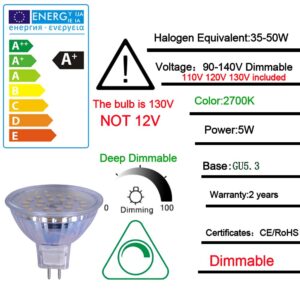 ukzboss mr16 led Bulb dimmable 120v 110V 5w 2700K Warm White Soft White Spot Light Equivalent to 50w Halogen Bulb for Tracking Light MR16 Fixture