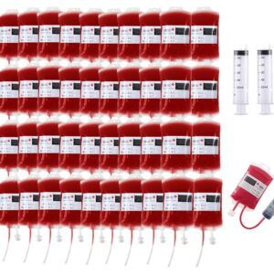 40 Packs Halloween Decorations Blood Bags for Drink, Reusable Drink Cups Containers with Syringe and Clips Pouch Prop for Doctor Nursing/RN Graduation Zombie Vampire Party Supplies