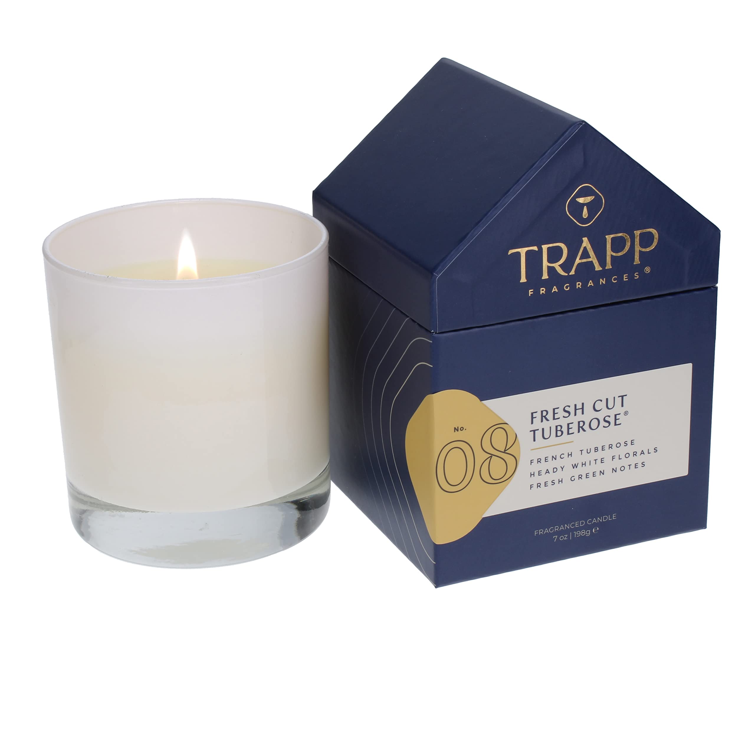 Trapp - No. 8 Fresh Cut Tuberose - 7 oz. House Box Candle - Aromatic Home Fragrance with Floral Scent of French Tuberose, Heady White Florals, & Fresh Green Notes Notes - Petrolatum Wax