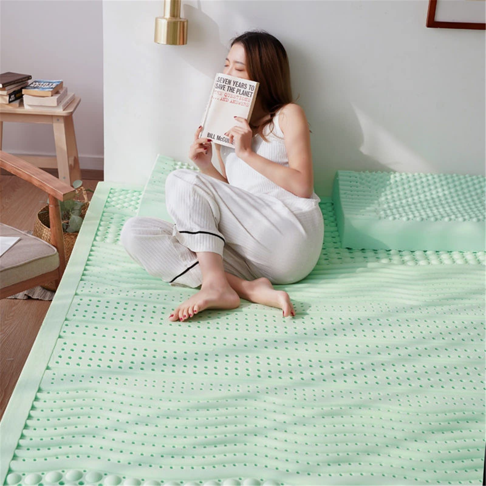 xqwz 75Mm Thick Green Breathable Latex Mattress Foldable Floor Tatami Adults Thick Comfortable Soft Sponge Mattress Topper Qiaoqiaoqiao10.30