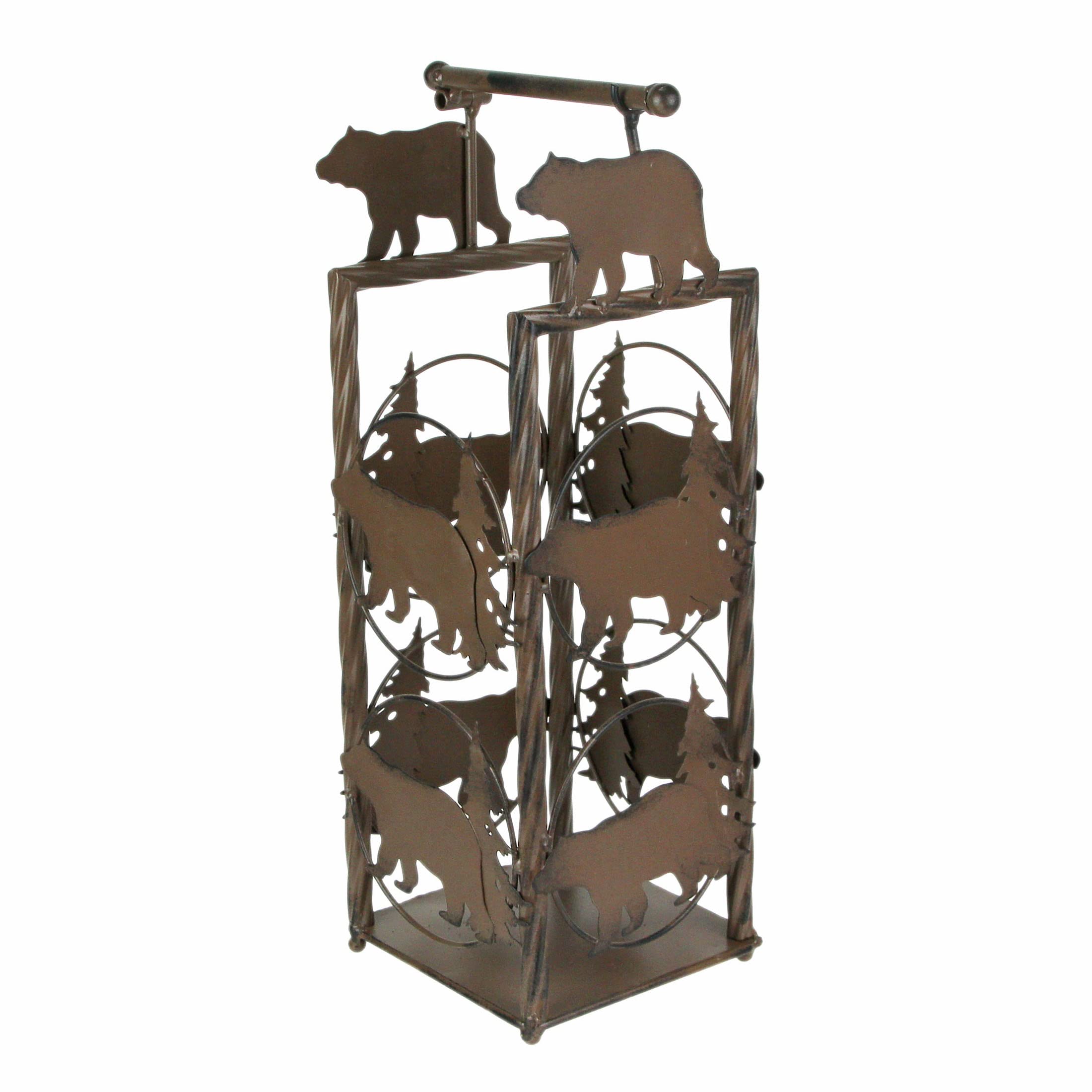 DeLeon Collections Rustic Metal Brown Bear Floor Standing Toilet Paper Holder with Extra Roll Storage, One Size