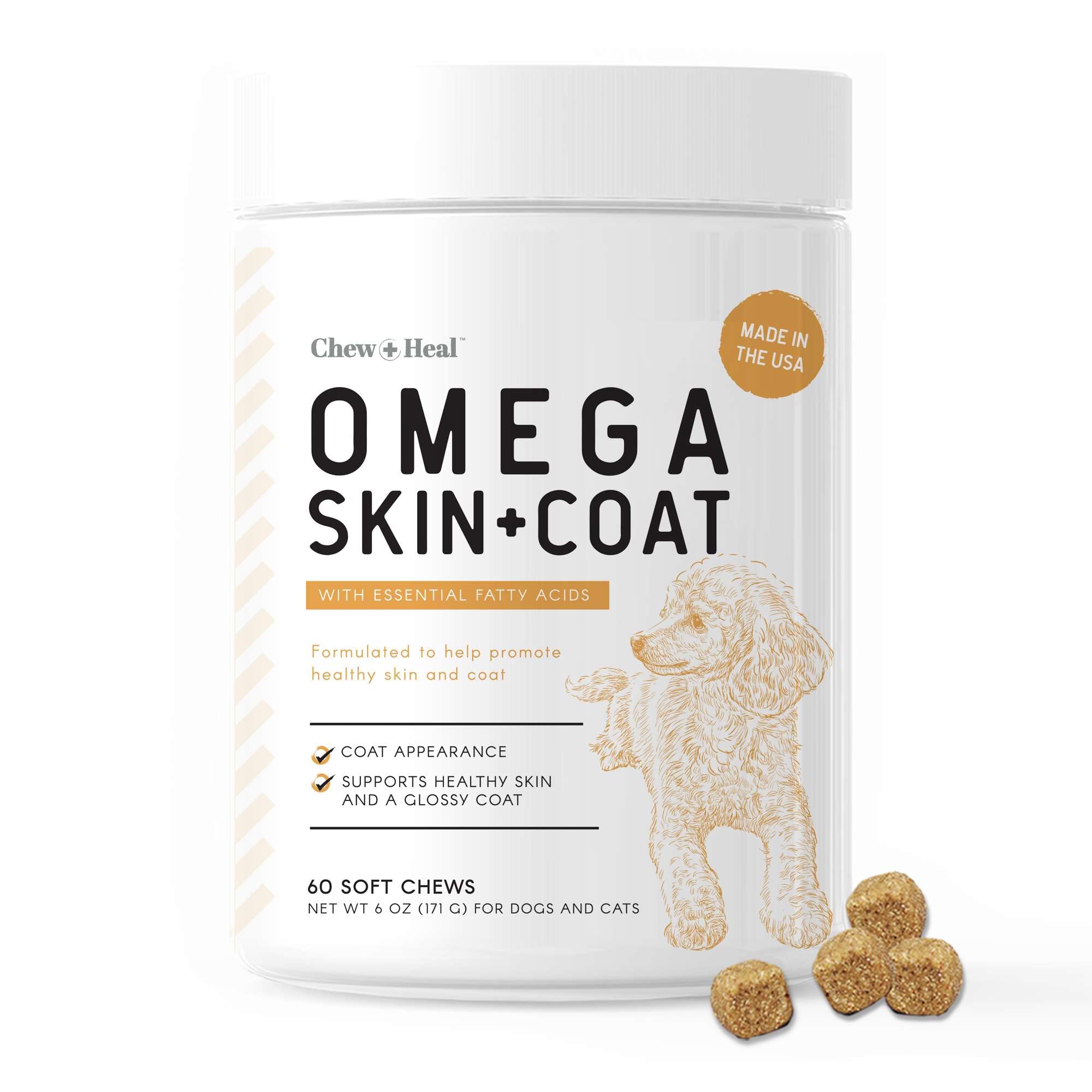 Salmon Oil for Dogs - 60 Soft Chew Omega Treats for Skin and Coat - Fish Oil Blend of Essential Fatty Acids, Omega 3 and 6, Vitamins, Antioxidants and Minerals - Made in USA