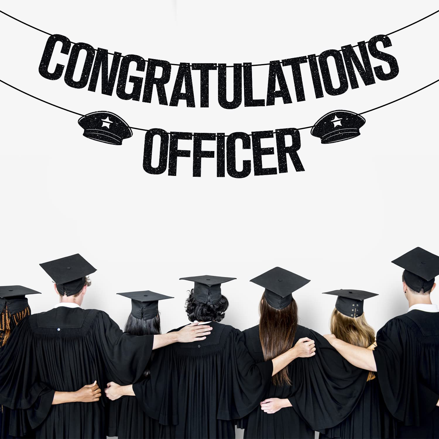 Congratulations Officer Banner, Congrats Officer Banner, Officer Graduation Decorations Supply, Police Academy Graduation Party Black Glitter