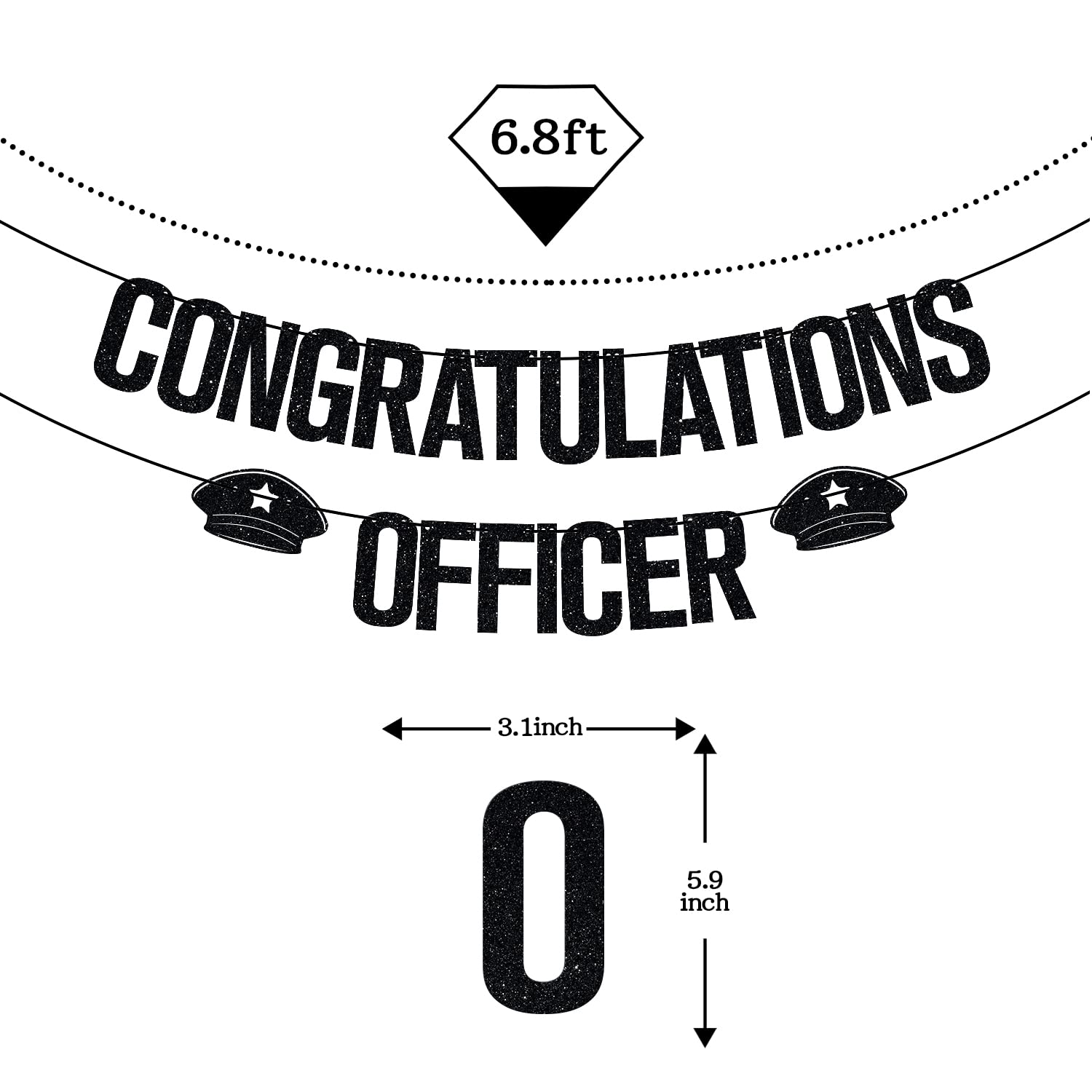 Congratulations Officer Banner, Congrats Officer Banner, Officer Graduation Decorations Supply, Police Academy Graduation Party Black Glitter