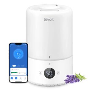 levoit smart cool mist top fill humidifiers for bedroom with sensor, auto humidity setting , app & voice control, essential oil diffuser, ultra quiet operation, super easy top fill, 3l, white