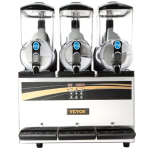 VEVOR Commercial Slushy Machine, 3x15L Tank Commercial Margarita Maker, 1200W Stainless Steel Frozen Drink Machine, Temperature Adjustment 26.6°F to 28.4°F, Perfect for Restaurants Cafes Bars