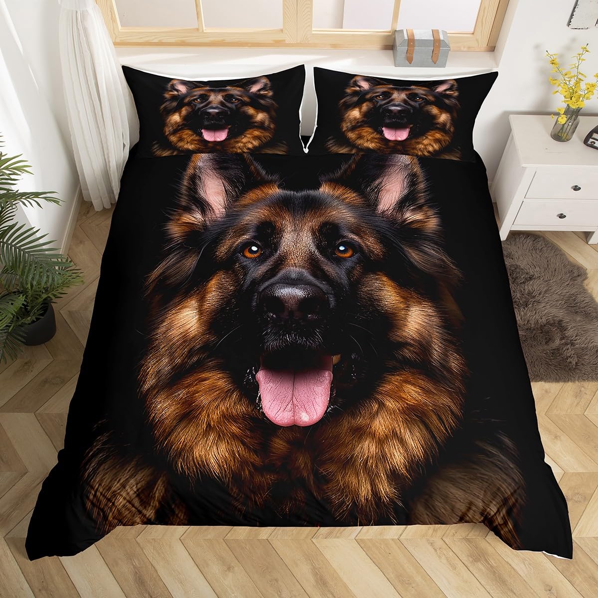 German Shepherd Bedding Set Twin Size for Kids Boys Bedroom,3D Puppy Dog Bed Duvet Cover Set,Police Dog Comforter Cover Cute Dogs Print Decor 2 Pieces 1 Duvet Cover with 1 Pillowcase No Comforter