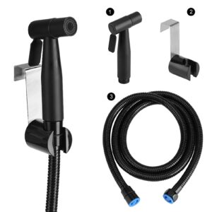 Bidet Sprayer for Toilet, Stainless Steel Black Bathroom Toilet Hand Held Bidet Cloth Diaper Sprayer Shattaf Kit