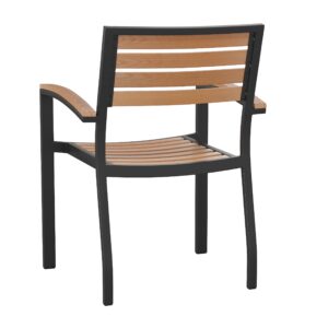 Flash Furniture Stackable Aluminum Patio Chair - All-Weather Black Framed Side Chair with Faux Teak Slats - Commercial Grade - Set of 2