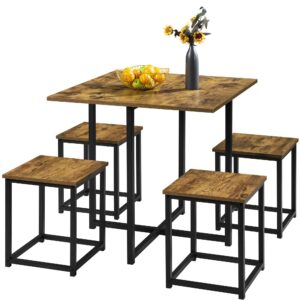 yaheetech 5 piece dining table & chair set - compact wood table sets home furniture for kitchen dining room small space -rustic brown