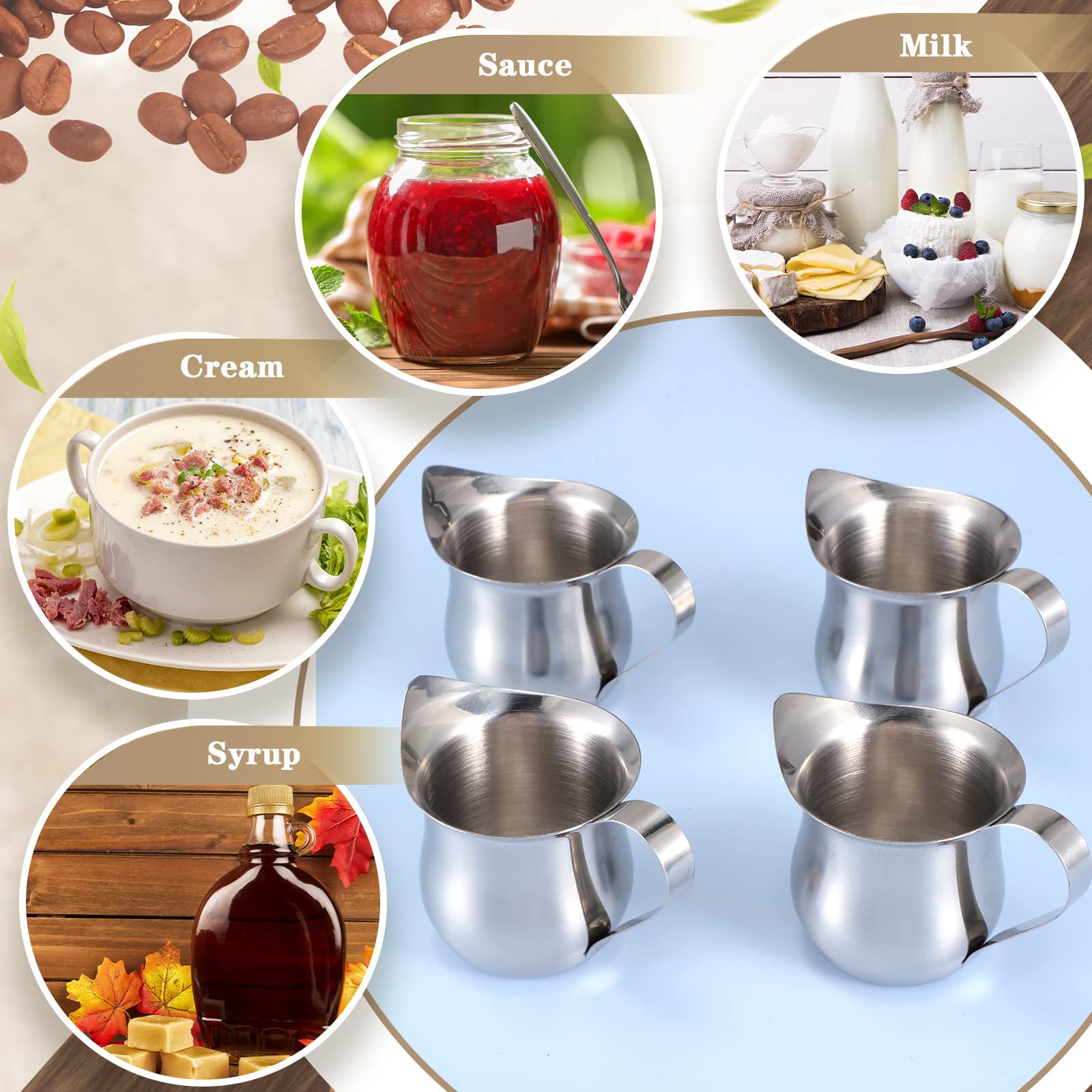 4 Pieces Creamer Pitcher Bell Shaped Creamer 3 Ounce Espresso Pouring Cup Stainless Steel Creamer Pitcher Mirror Finish Mini Stainless Steel Pitcher for Coffee Shop Restaurant Bakery Kitchen