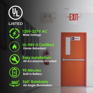 GRUENLICH LED Exit Sign Combo with Emergency Lights, Adjustable Heads and Double Sided, Battery Backup, UL 924 Qualified, AC 120-277V, Commercial Emergency Exit Light for Business- 1 Pack