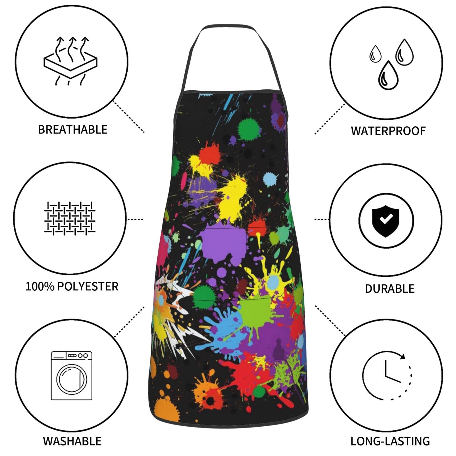 Senheol Colorful Painting Artist Apron, Waterproof Adjustable Aprons with 2 Pockets for Women Men Adults, Gifts for Artists