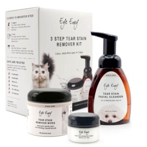 eye envy 3 step tear stain remover kit for cats | clean, stain-free eyes in 7 days | contains: cleanser 8.45 fl.oz, wipes 60 count and powder 0.5oz | non-irritating and natural