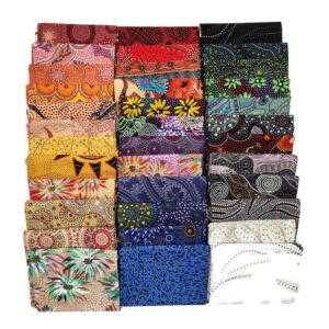 Fields 10 Fat Quarters - Assorted Australian Aboriginal M&S Textiles Nambooka Kangaroos Aborigine Indigenous Outback Bush Camp Goanna Waterhole Quality Quilters Cotton Fabric Bundle M491.15