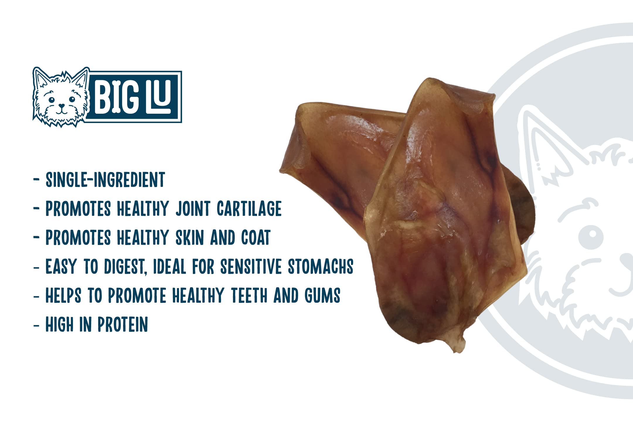 Big Lu – Pig Ear Dog Food, All Natural Pork Based Dog Treats, Single Ingredient Pig Ears for Dogs, Dog Chews Rich in Glucosamine and Chondroitin for Joint Health (12 Chews)