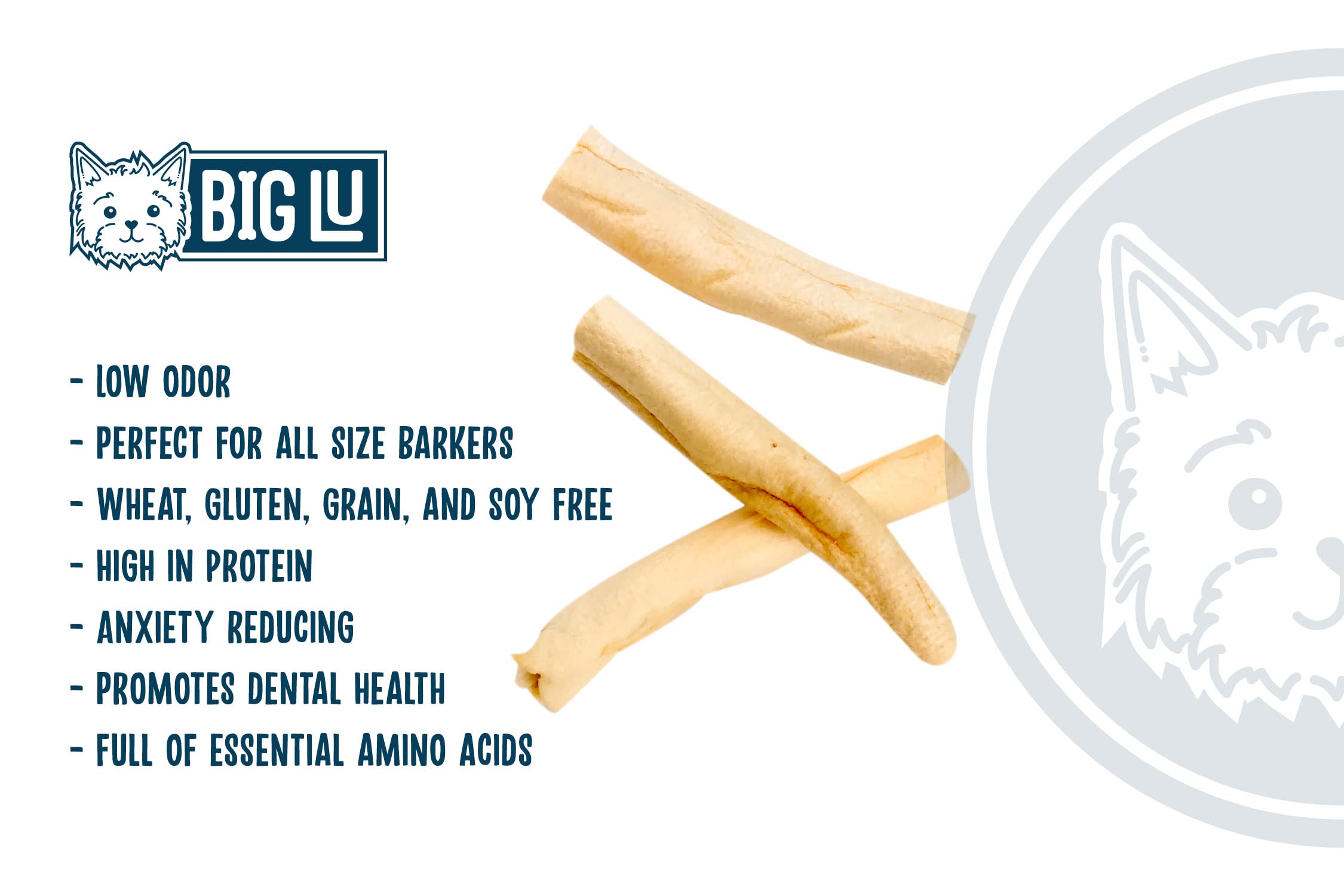 Big Lu - Cow Tail Dog Chews, All-Natural Grass-Fed Beef, Single Ingredient Treats, Rawhide-Free, 4-Inch Sticks (12 Sticks)