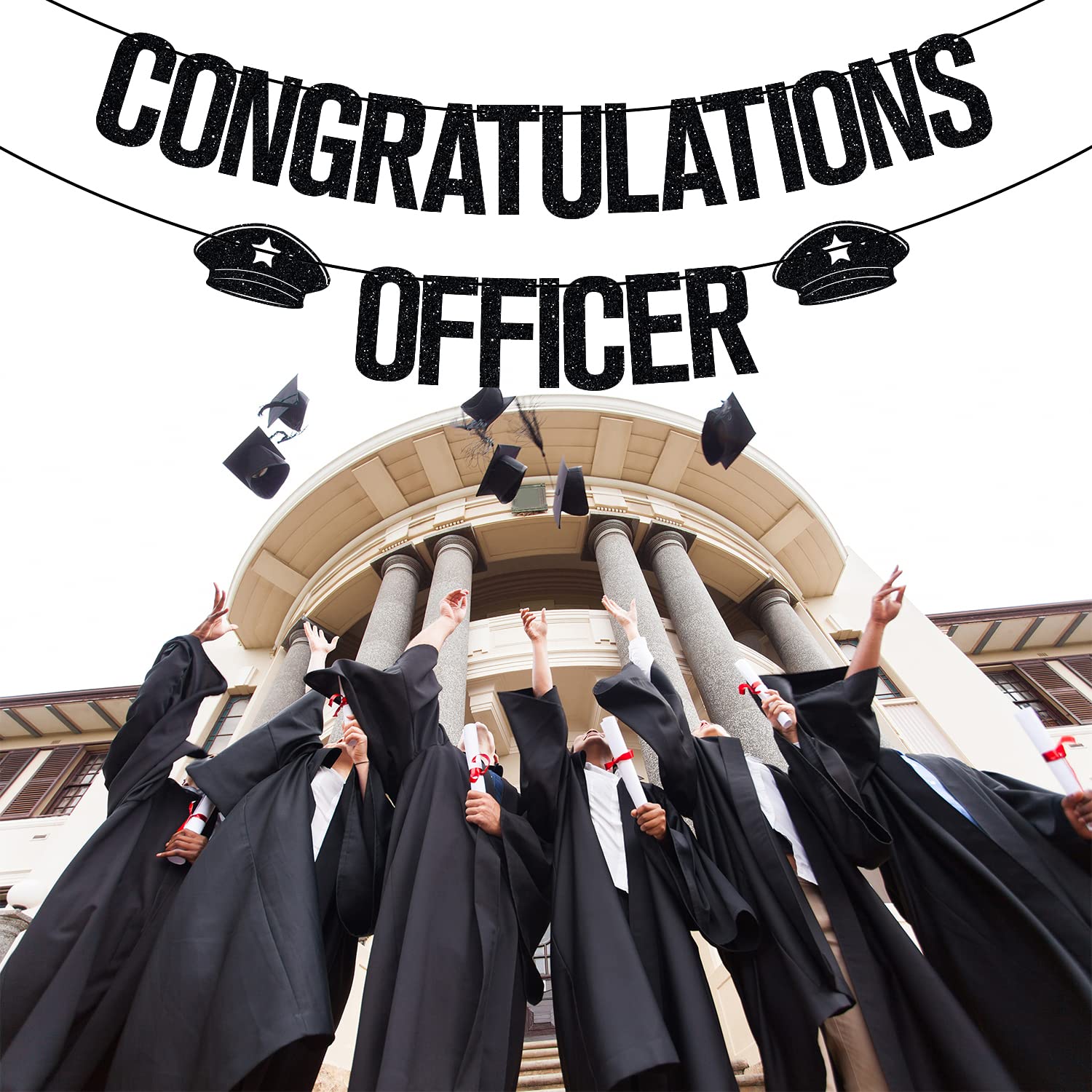 Congratulations Officer Banner, Congrats Officer Banner, Officer Graduation Decorations Supply, Police Academy Graduation Party Black Glitter