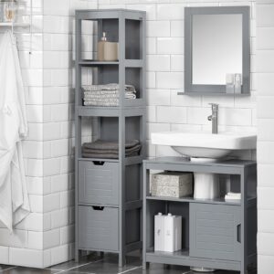 Haotian Floor Standing Tall Bathroom Storage Cabinet with Shelves and Door,Linen Tower Bath Cabinet, Cabinet with Shelf, Grey FRG126-SG