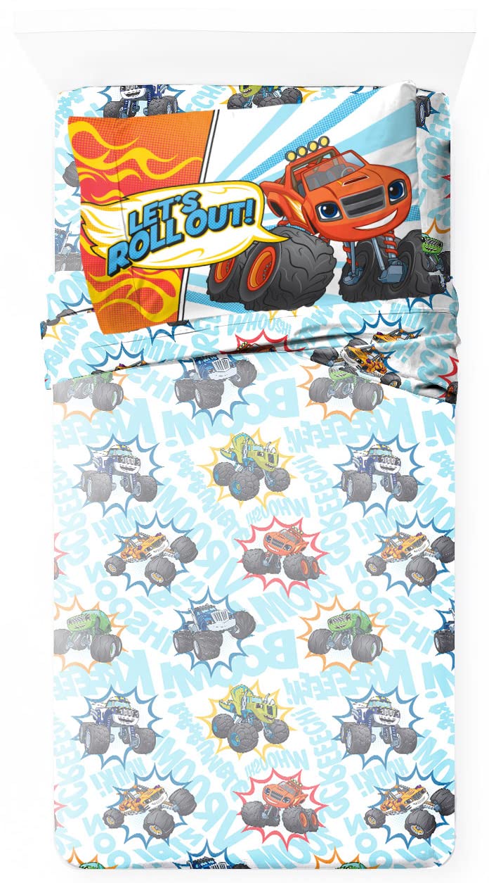 Jay Franco Blaze and The Monster Machines Off to The Races Twin Size Sheet Set - 3 Piece Set Super Soft and Cozy Kid’s Bedding - Fade Resistant Microfiber Sheets (Official Blaze Product)