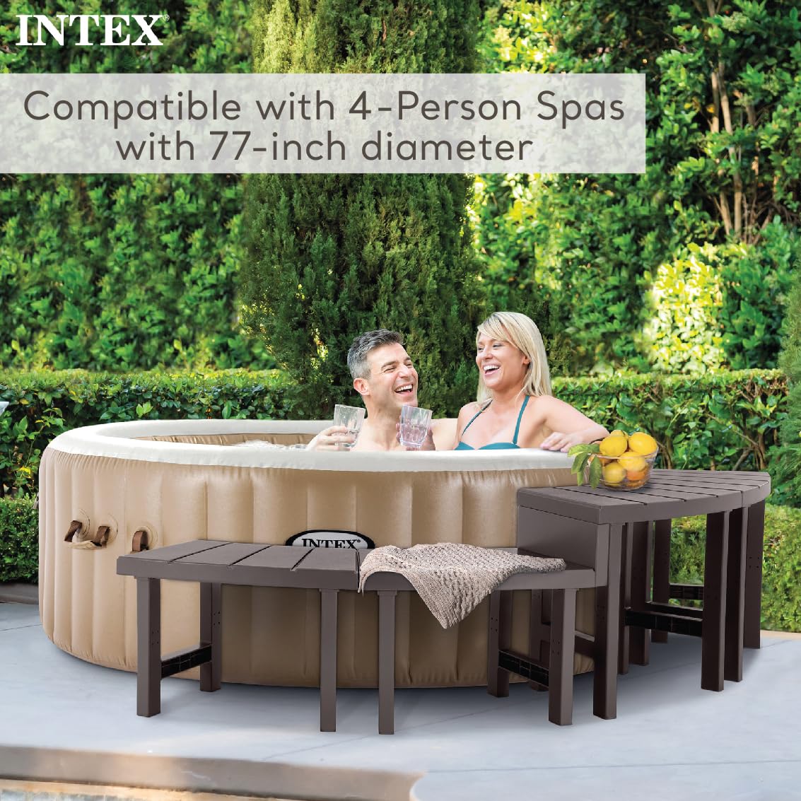 Intex 28514E 2 Medium PureSpa Accessories Benches, Compatible w/ 4 Person Spas, Combines to Create A Larger Bench, Flat Storage, 350 Pound Capacity