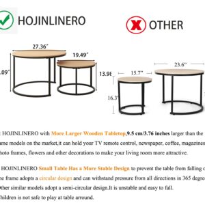 HOJINLINERO Industrial Round Coffee Table Set of 2 End Table for Living Room,Stacking Side Tables, Sturdy and Easy Assembly,Wood Look Accent Furniture with Metal Frame,White+Teak OAKDK