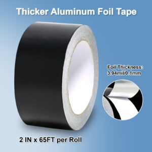 SICCOMA Black Aluminum Foil Tape 2 in x 65 Feet 3.94 Mil Hot & Cold Shield Resistant Black Foil Tape HVAC Sealing & Patching Hot Cold Air Duct Tape for Pipe, Metal Repair, HVAC, Air Ducts, Insulation