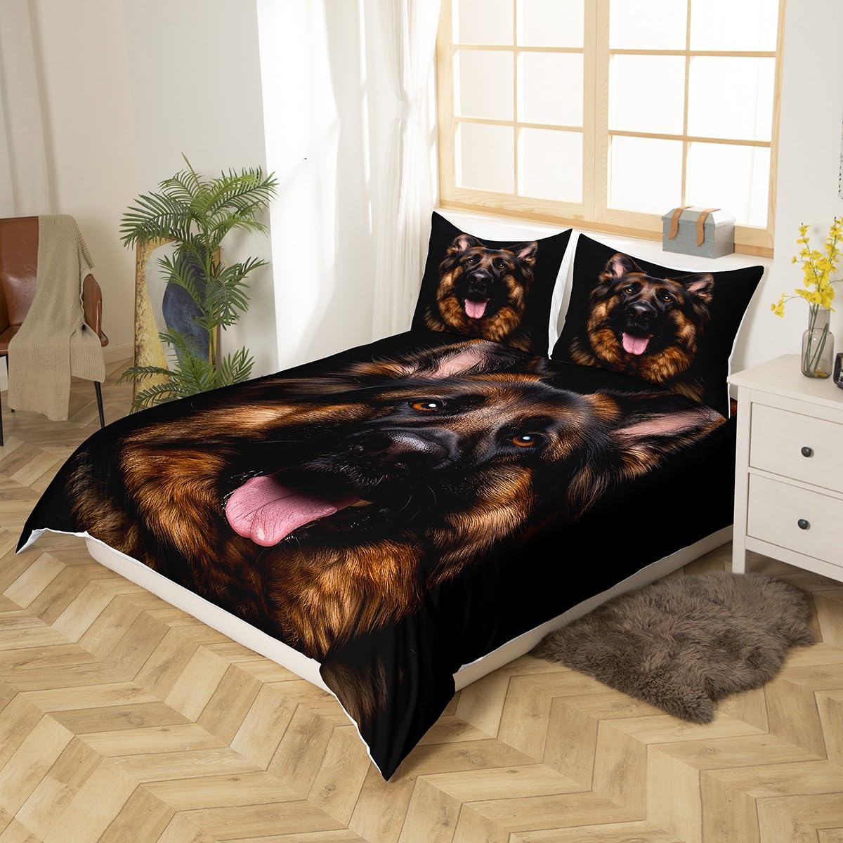 German Shepherd Bedding Set Twin Size for Kids Boys Bedroom,3D Puppy Dog Bed Duvet Cover Set,Police Dog Comforter Cover Cute Dogs Print Decor 2 Pieces 1 Duvet Cover with 1 Pillowcase No Comforter