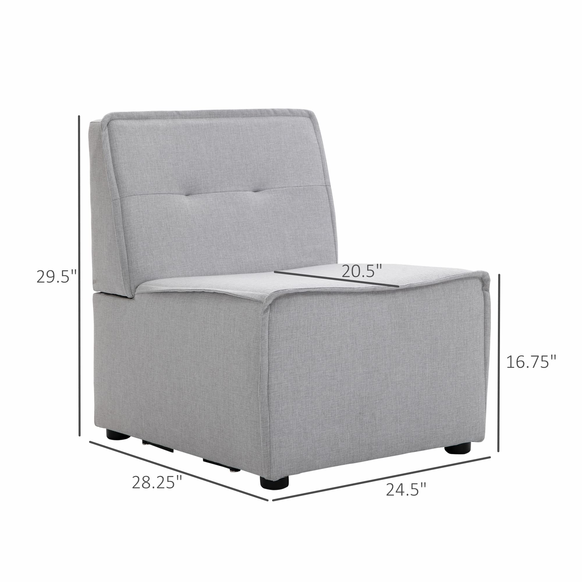 HOMCOM Modern Modular Accent Chair, Armless Fabric Sectional Sofa for Living Room or Bedroom, Grey