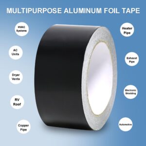 SICCOMA Black Aluminum Foil Tape 2 in x 65 Feet 3.94 Mil Hot & Cold Shield Resistant Black Foil Tape HVAC Sealing & Patching Hot Cold Air Duct Tape for Pipe, Metal Repair, HVAC, Air Ducts, Insulation