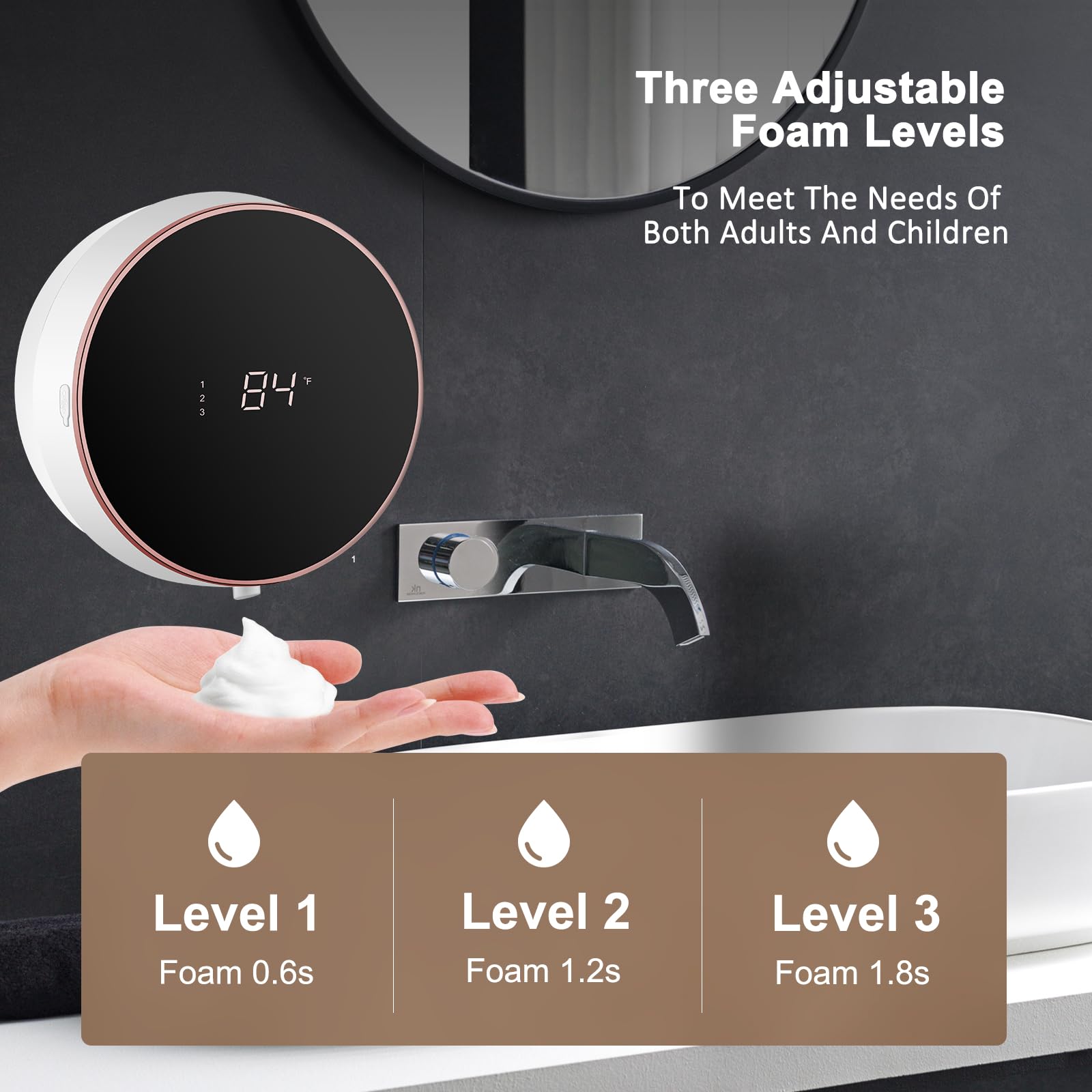 Monstake Automatic Soap Dispenser Touchless Auto Foaming Hands Free Wall Mount Foam Hand Soap Dispenser Electric Plastic Modern Rechargeable Smart Dish Soap Dispenser for Bathroom Kitchen White