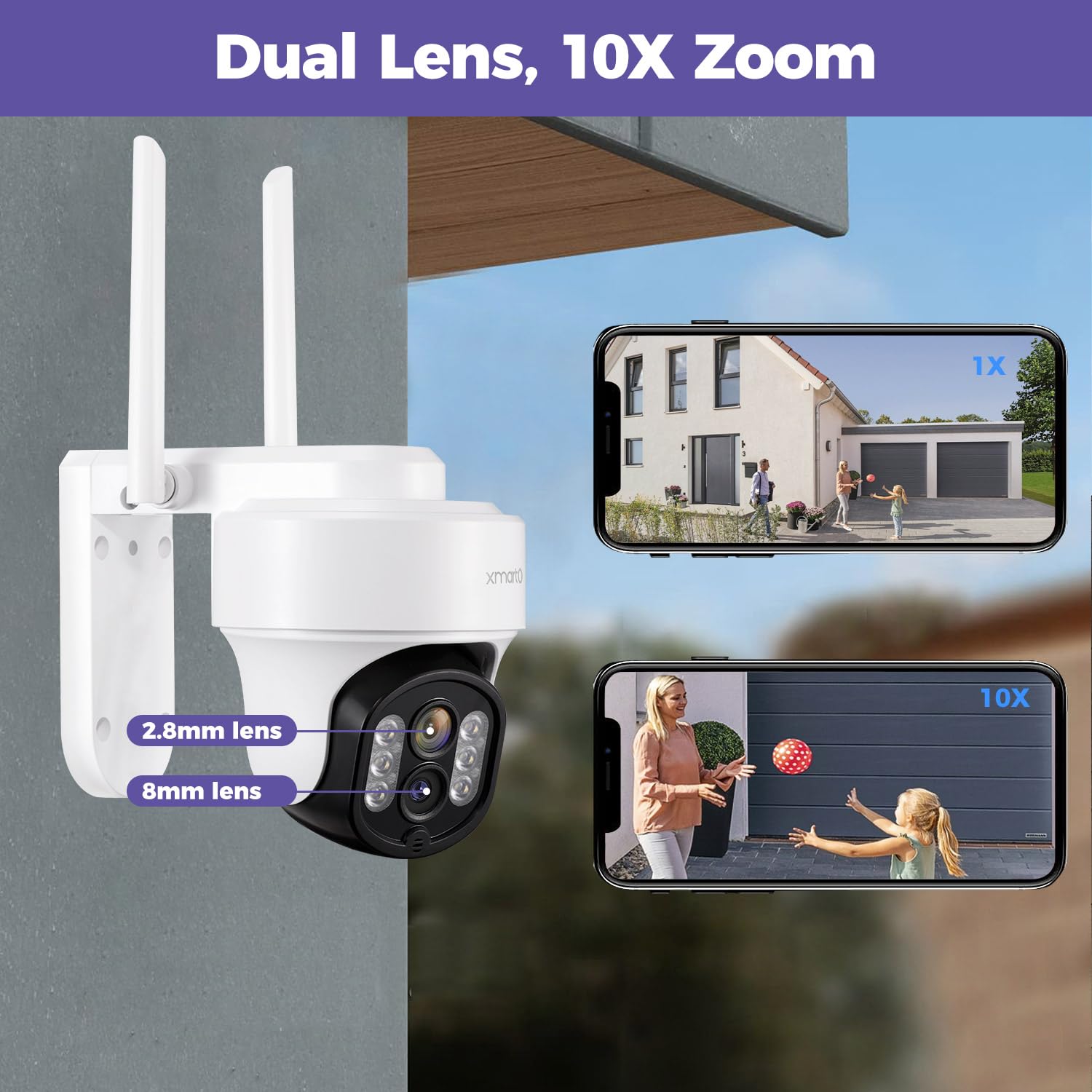 [WiFi 6 & 10X Zoom] XMARTO 10CH HD Auto Tracking PTZ Security Camera System Wireless Outdoor/Indoor, Dual-WiFi 4K NVR with 4X 6MP Home Cams, 1TB HDD (Plug-in 24/7 Surveillance, Auto WiFi-Relay)