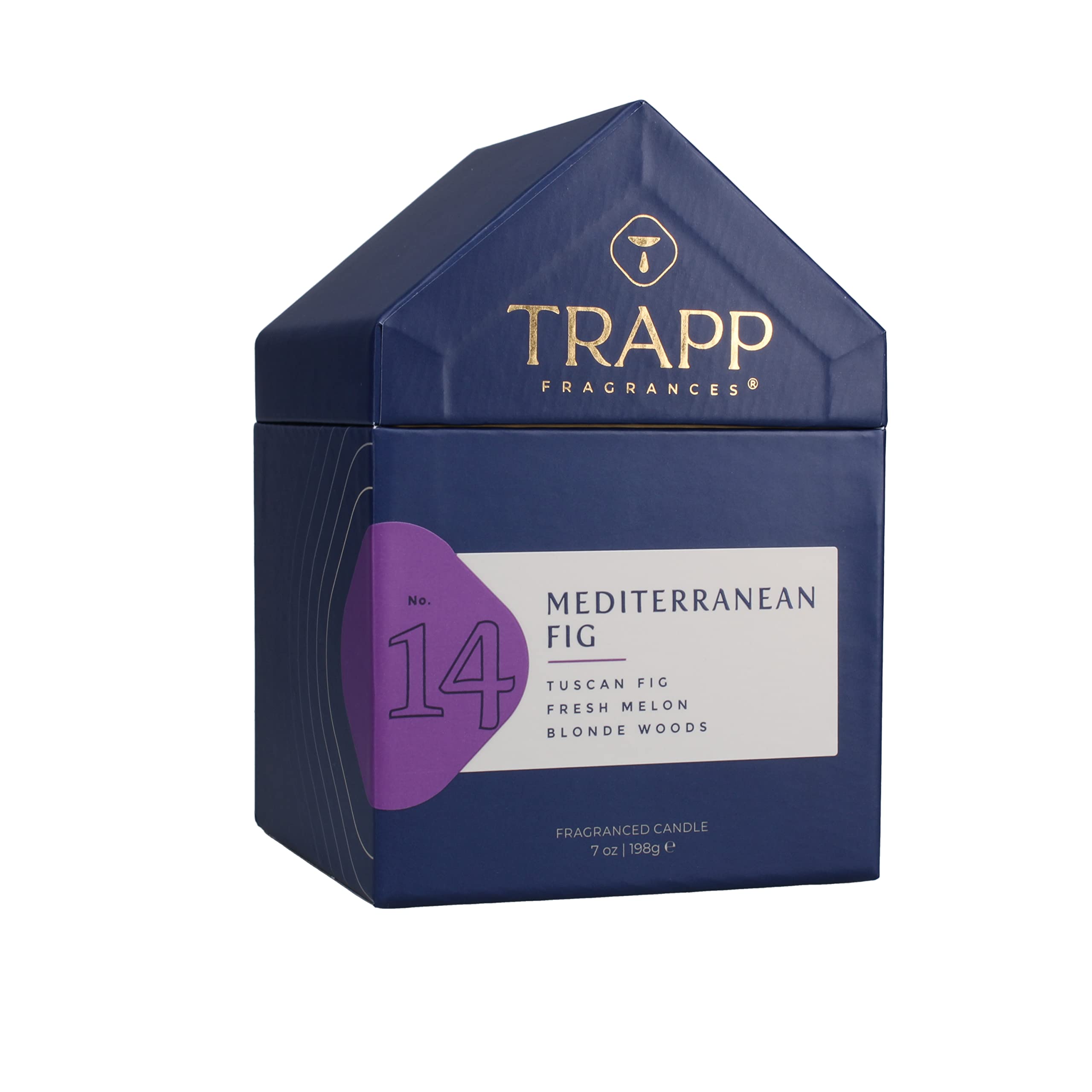 Trapp - No. 14 Mediterranean Fig - 7 oz. House Box Candle - Aromatic Home Fragrance with Fruity Scent of Tuscan Fig, Fresh Melon, & Blonde Woods Notes - Petrolatum Wax