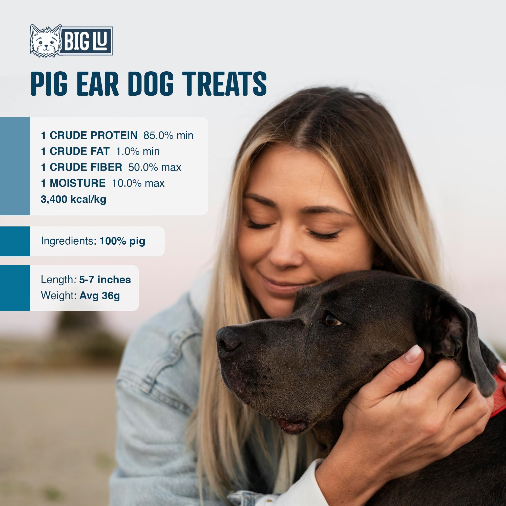 Big Lu – Pig Ear Dog Food, All Natural Pork Based Dog Treats, Single Ingredient Pig Ears for Dogs, Dog Chews Rich in Glucosamine and Chondroitin for Joint Health (12 Chews)