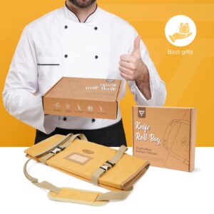 Terrev Chef Knife Roll Bag for Chefs Professional - 10 Slots & 1 Cleaver Pocket & 1 Zipper Pocket & Adjustable Shoulder Strap, Reinforced Chefs Knife Carrier Durable