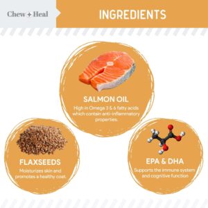 Salmon Oil for Dogs - 60 Soft Chew Omega Treats for Skin and Coat - Fish Oil Blend of Essential Fatty Acids, Omega 3 and 6, Vitamins, Antioxidants and Minerals - Made in USA