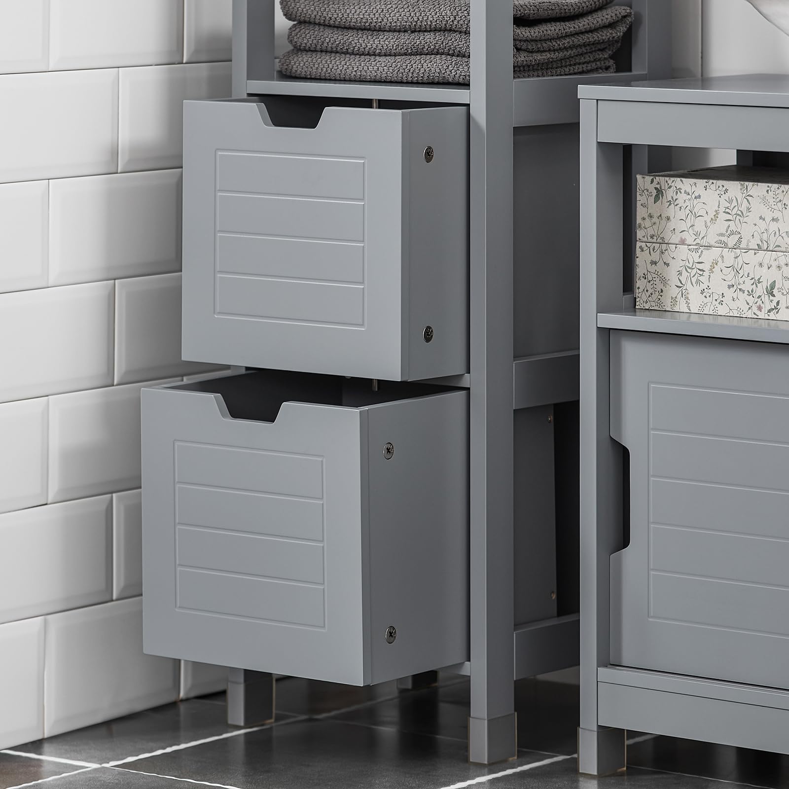 Haotian Floor Standing Tall Bathroom Storage Cabinet with Shelves and Door,Linen Tower Bath Cabinet, Cabinet with Shelf, Grey FRG126-SG