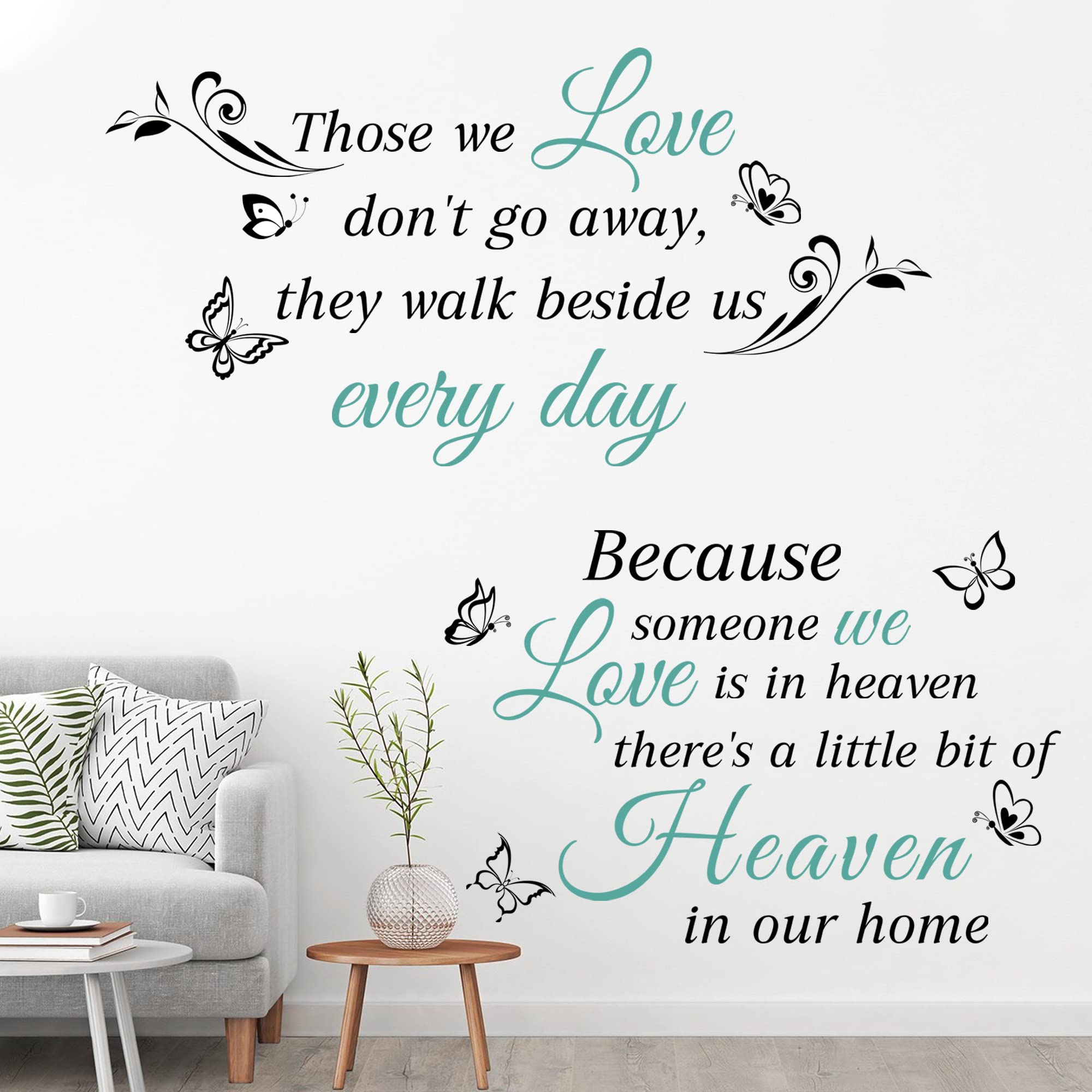 Quotes Saying Wall Decals Because Someone We Love is in Heaven Decal Peel and Stick Lettering Words Wall Stickers Memory Wall Decals Vinyl Inspirational Religious Wall Decal For Home Family Room Decor