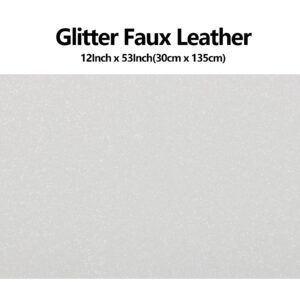 HGUAN Solid Color Glitter Faux Leather Rolls 12"X53"(30cmX135cm),Faux Leather Sheets Very Suitable for Making Crafts, Leather Earrings, Bows,Sewing (White)