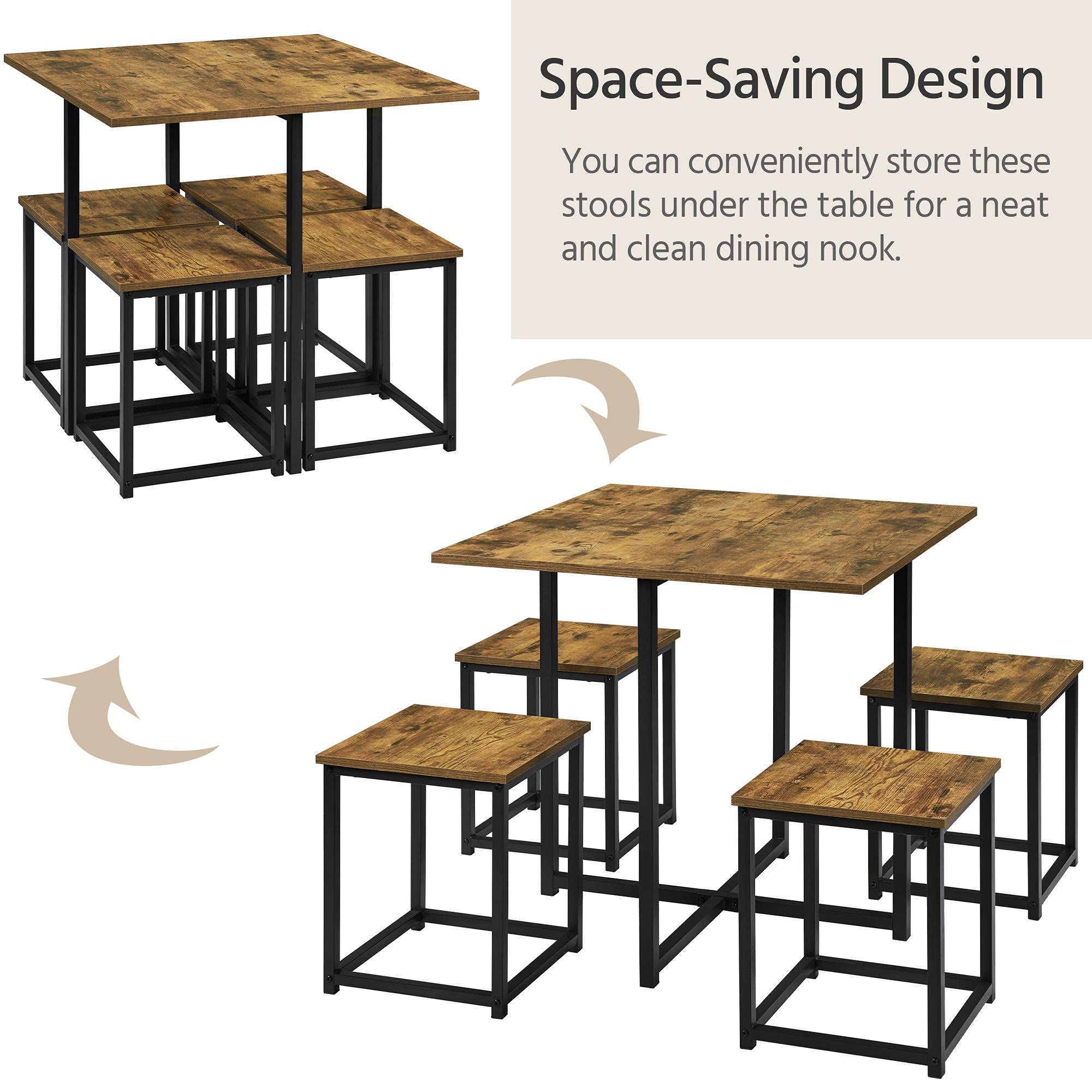 Yaheetech 5 Piece Dining Table & Chair Set - Compact Wood Table Sets Home Furniture for Kitchen Dining Room Small Space -Rustic Brown