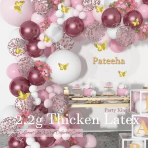 Pateeha Baby Shower Decorations for Girl 140 Pcs Pink Balloon Garland Pink White Balloon Arch Kit Butterfly Stickers Rose Gold Confetti Balloons for Bridal Shower Coquette Birthday Decorations