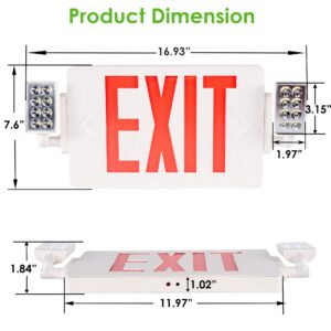 Gruenlich LED Combo Exit Sign, Emergency Light with 2 Adjustable Heads and Double Face, Back Up Batteries- US Standard Red Letter EXIT, UL 924 Qualified, 120-277 Voltage, 1-Pack