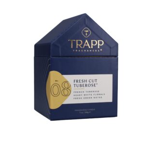 Trapp - No. 8 Fresh Cut Tuberose - 7 oz. House Box Candle - Aromatic Home Fragrance with Floral Scent of French Tuberose, Heady White Florals, & Fresh Green Notes Notes - Petrolatum Wax