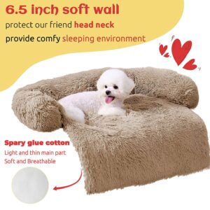 HACHIKITTY Calming Dog Sofa Bed Mat, Washable Plush Couch Cover for Dog, Furniture Protector Pet Sofa Mat for Dogs and Cats, Fluffy Dog Couch Bed with Anti-Slip Bottom (40"x 38"x 6", Camel)