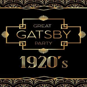 CORFOTO Fabric 9x6ft Gatsby Backdrop Photography Background for Birthday Party Decoration Black Gold Pattern Retro 1920s Roaring Holiday Celebration Prom Banner Dining Room Wall Hanging Props